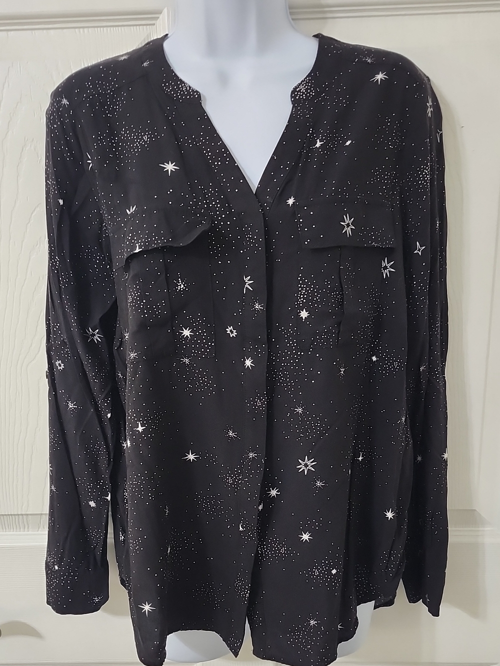 a.n.a Black Star Print Long Sleeve Blouse